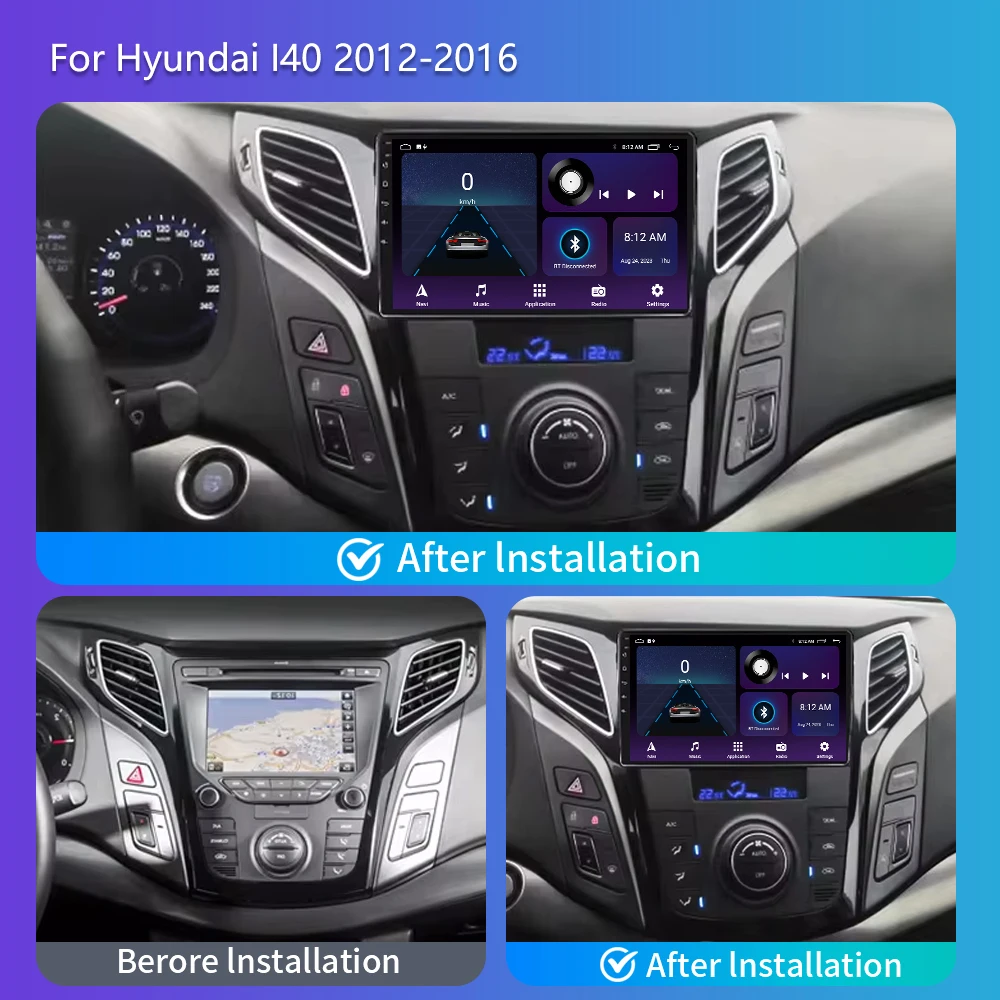 8+128GB 2 Din Android 13 For Hyundai I40 2012-2016 Car Radio Multimedia Video Player Navigation Stereo GPS Carplay RDS No Dvd 4G