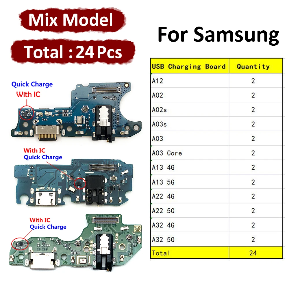 24Pcs New For Samsung A02 A12 A13 A22 A32 4G 5G A02s A03s A03 Core USB Charging Board Port Dock Charger Connector Flex Cable