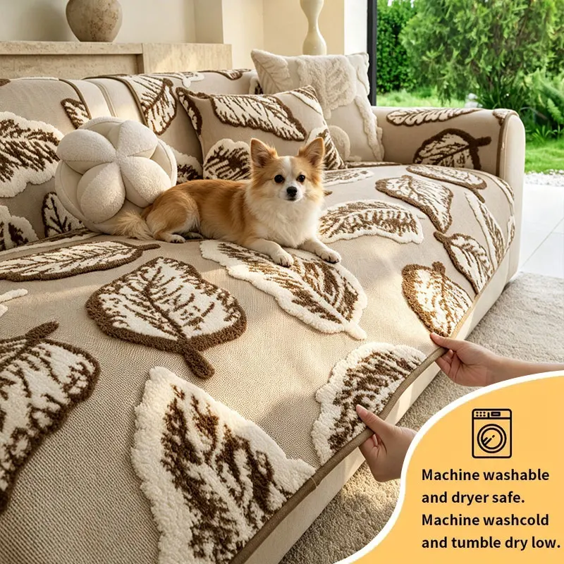 1PC-Plush leaf sofa cushion, suitable for bright apartment homes, Pet Friendly, Scratch Resistant, Non-slip, Fits Most Sofas