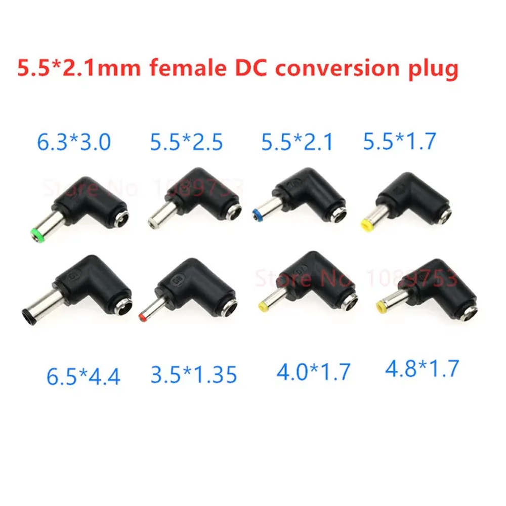 1/2/5P Right Angle DC 5.5 X 2.1mm Female Jack to 3.5x1.35 4.0x1.7 4.8x1.7 5.5x2.1 5.5x2.5 6.3x3.0 6.0x4.4mm Male DC Connector