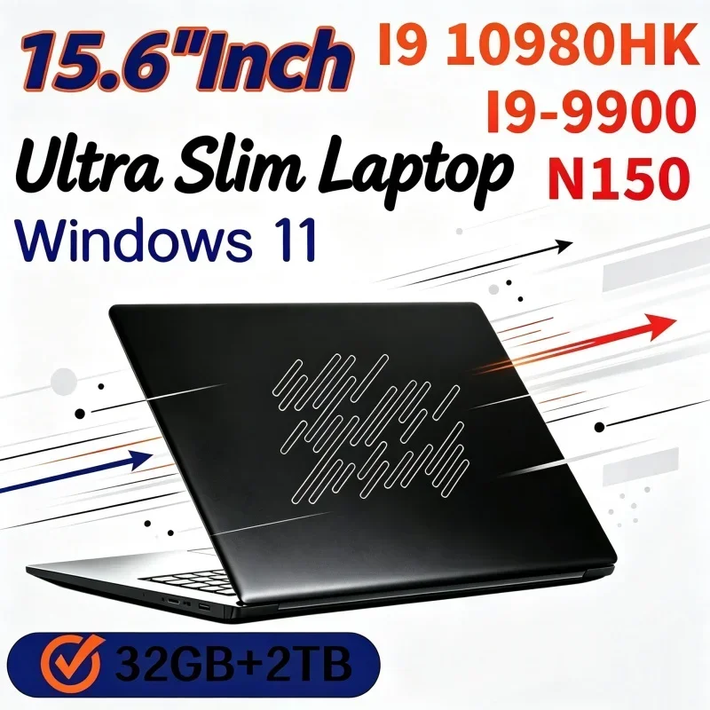15.6" Vivid Intel Core I9‑10980HK/I9‑9900/N150 Gaming Business Black Laptop Computer PC 32GB RAM Fingerprint Unlock Notebook PC