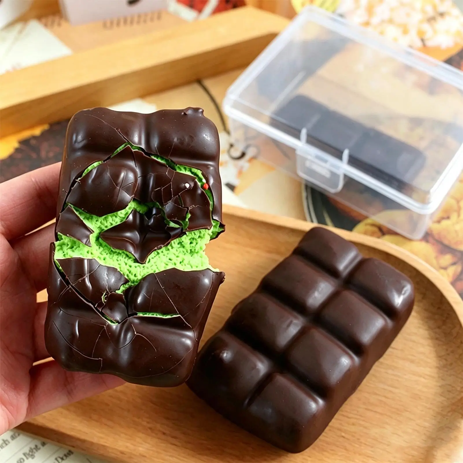 Chocolate Squishy Squeeze Toy Crispy Chocolate Wax Cracking Stress Ball Soft Realistic Food Squeeze Fidget Toy Relieve Stress - view 5