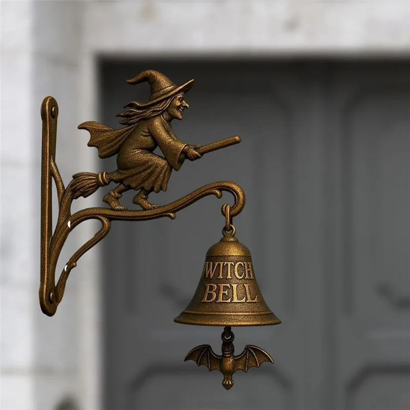 VOFUN-Welcome Doorbell Halloween Witch Bell Vintage Metal Home مدخل الباب جدار جبل مخيف ديكور جرس صاحب المتجر