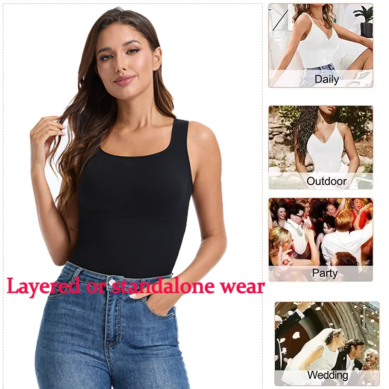 Miss Moly Sexy Shapewear Underwear for Women Removable Padded Top Tummy Control Square Neck Vest Widen Hem Sleeveless Soft Faja