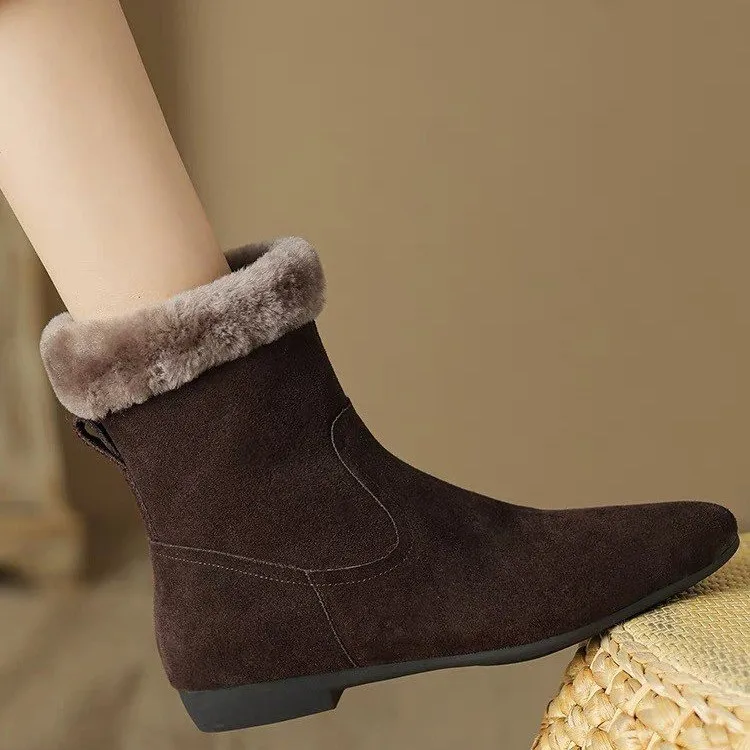 New Fashion Women Ankle Boots Winter Suede Leather High Heels Spring Autumn Luxury Suede Pointed Shoes Block Mid Heels Booties