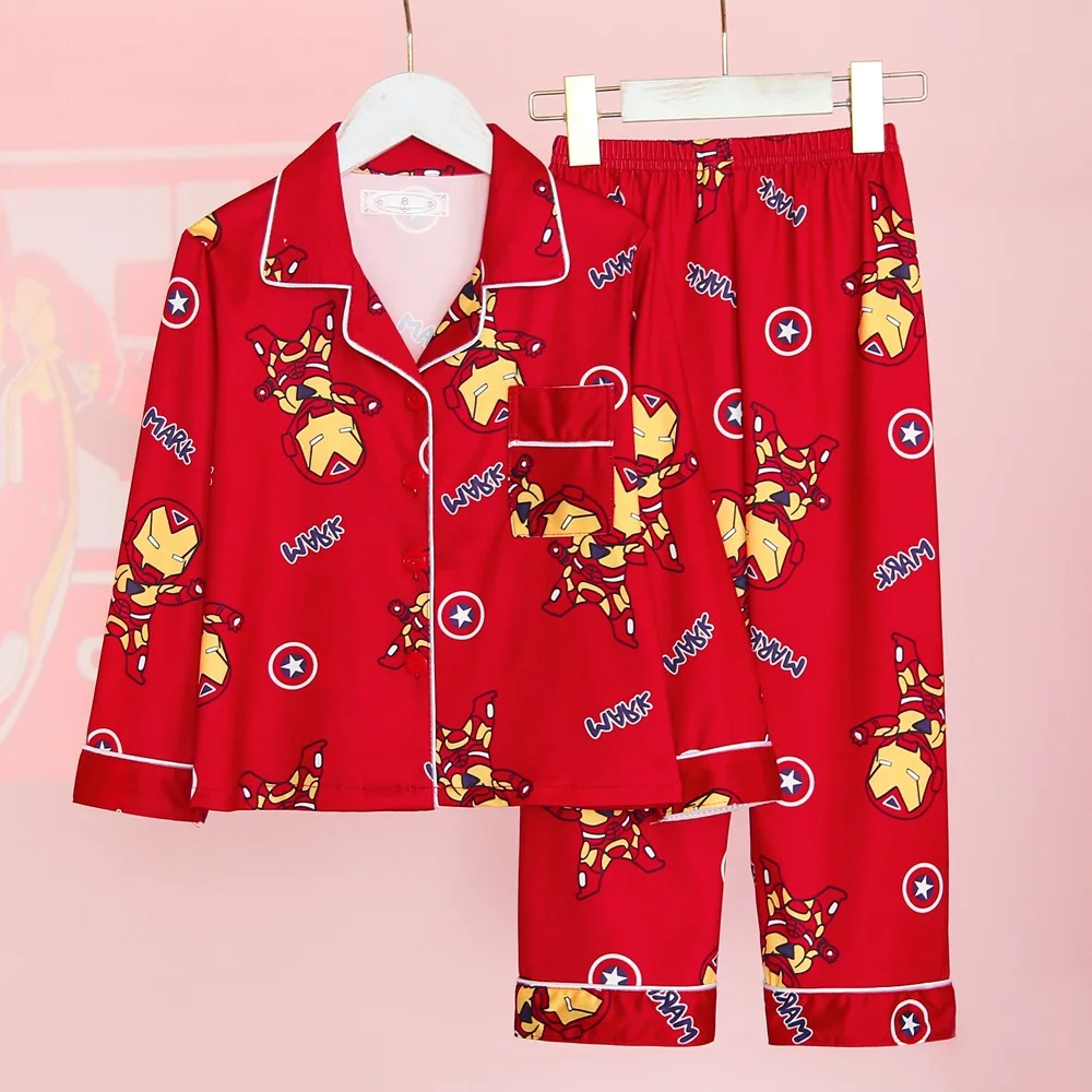 Boys Pajamas Sets Spring Autumn Children Cartoon Spiderman Turn-down Collar Long Sleeve Cardigan +Pants 2Pcs Suit Kids Nightwear