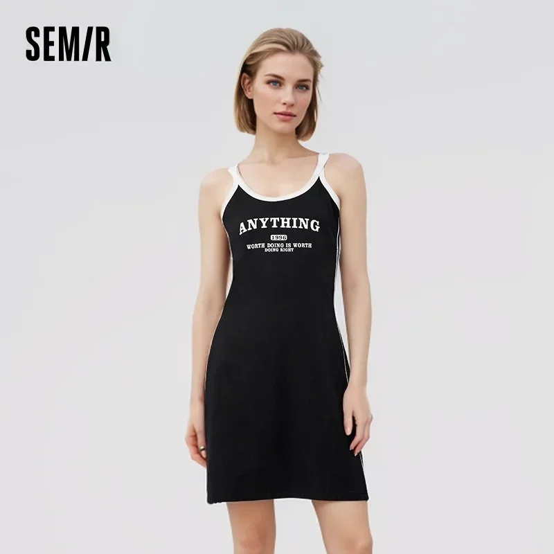 

Semir women Dress letter short skirt collision color 2024 summer new tight-fitting camisole dress sporty and fashionable