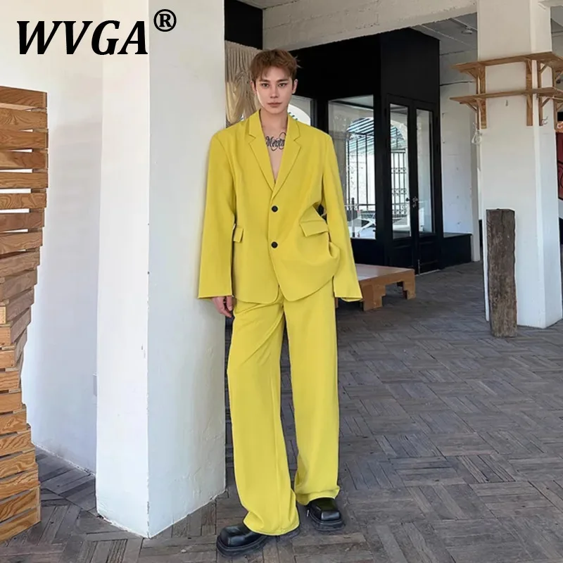 

WVGA Spring Autumn New Men Tide High Street Elegant Trendy Suit Split Cuffs Design Stage Wear Niche Loose Chin Casual Set W7264