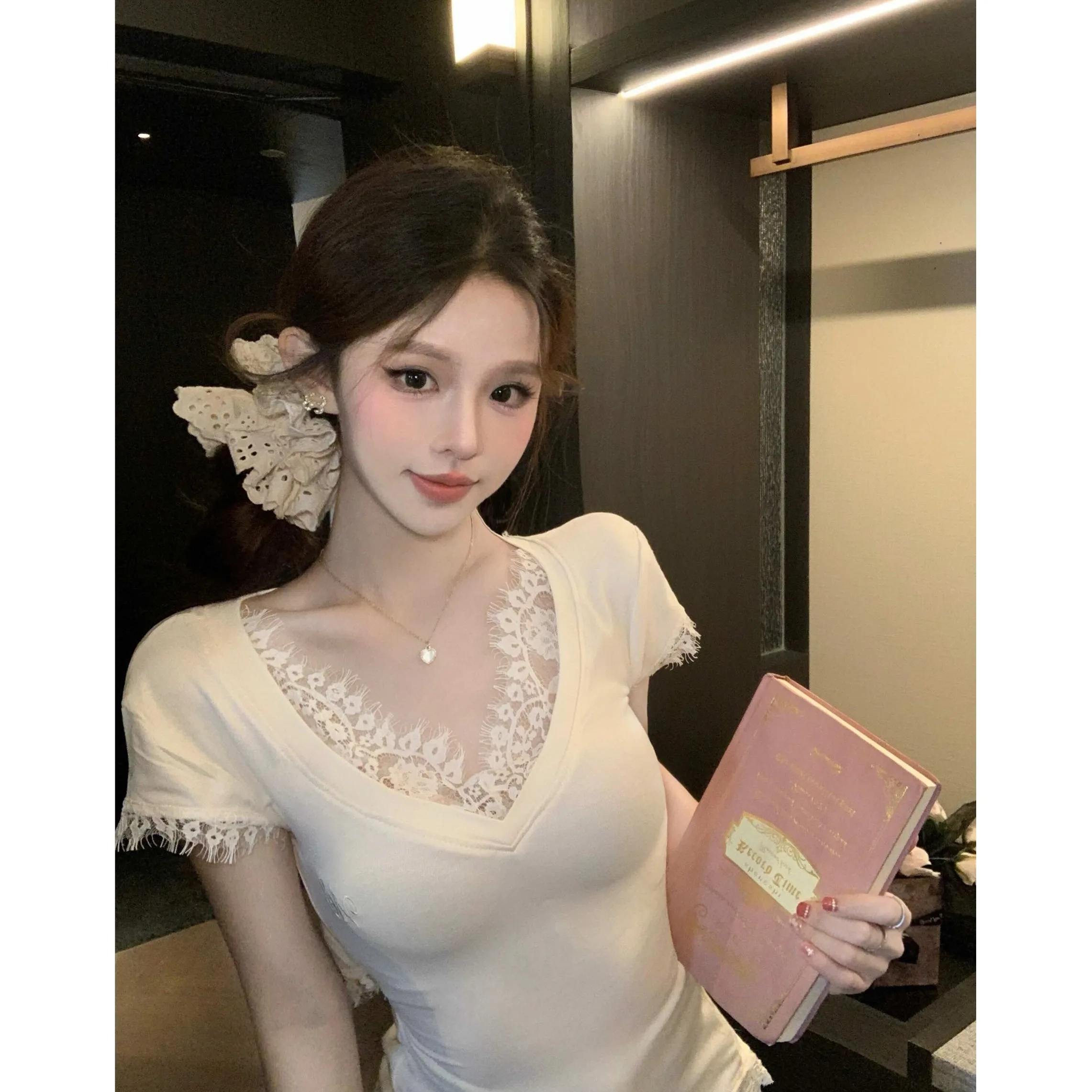 

Футболка Pure Desire Sexy Girl с кружевным галстуком V-Ne ort Sve, женская летняя уникальная красивая модная ультра милая футболка