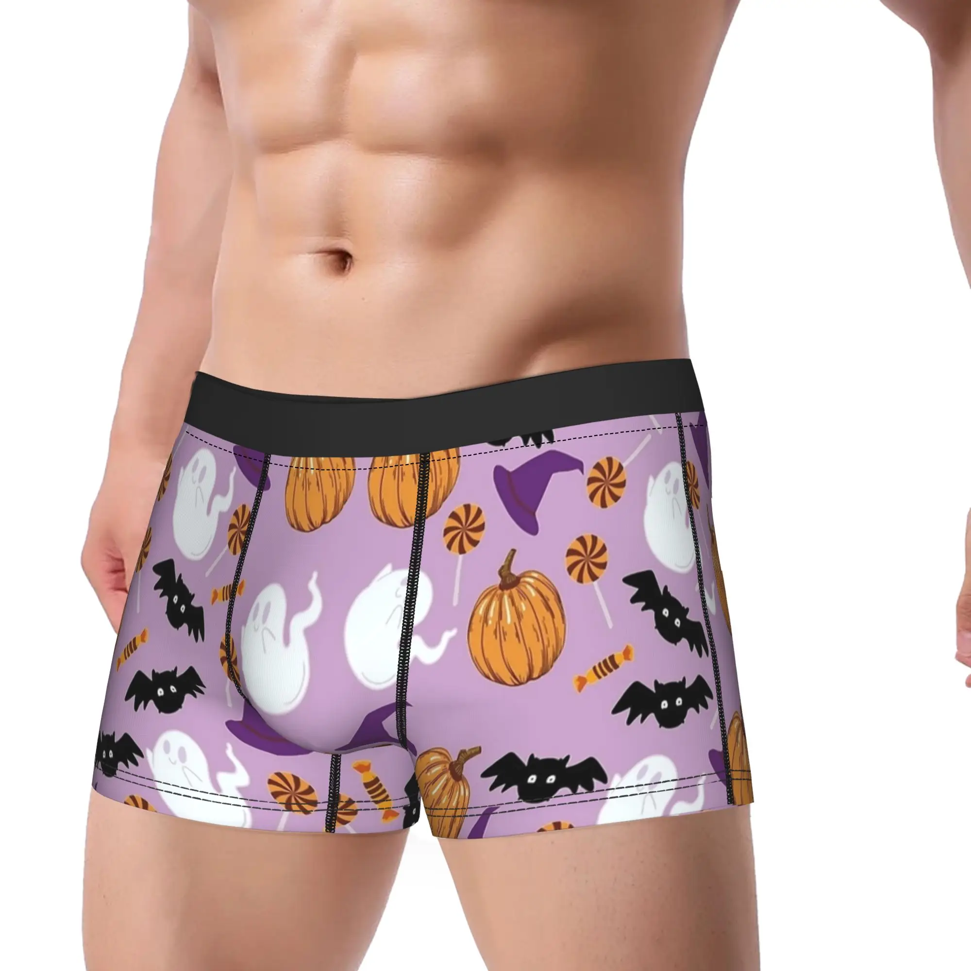 Man Cartoon Halloween Ghost Pumpkin Long Underwear  Sexy Boxer Briefs Shorts Panties Male Soft Underpants Plus Size