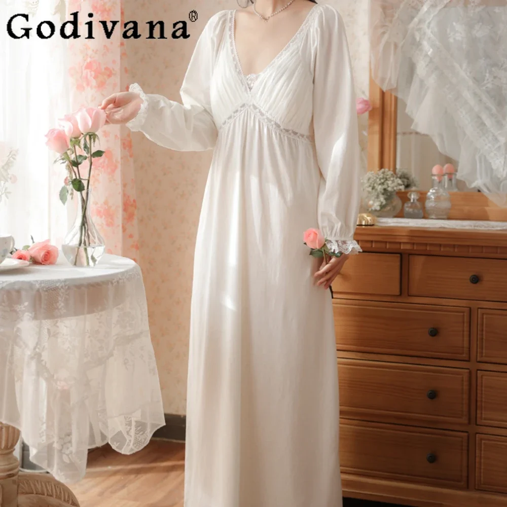 

Court Style Long Pajamas White Seduction Nightgowns Robe Outer Robe Homewear Set Dress Women Sleepwear Princess