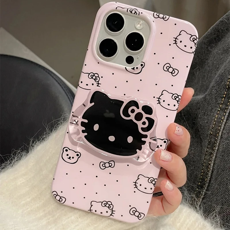 Hello Kitty Pink Case with Stand Cute Kawaii Phone Case Hello Kitty iPhone Case Cute Cartoon Anti-drop For iPhone 15,14,13,12