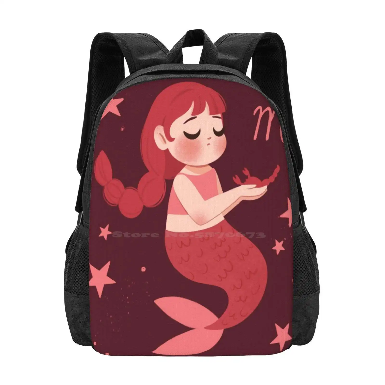 Scorpio Mermaid New Arrivals Unisex Bags Student Bag Backpack Mermaid Cosmic Zodiac Sign Horoscope Cute Girl Stars Little