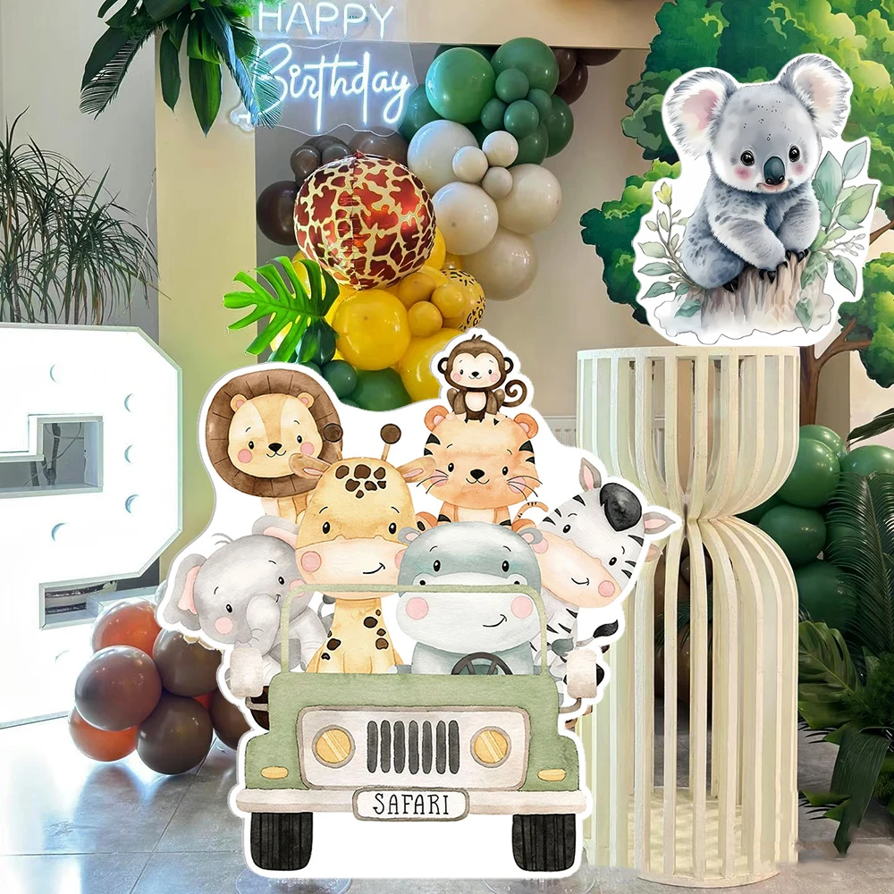 Jungle Safari Animals Cardboard Cutouts Lion Tiger Zebra Car KT Board Wild One 1st Birthday Safari Baby Shower Party DIY Decor