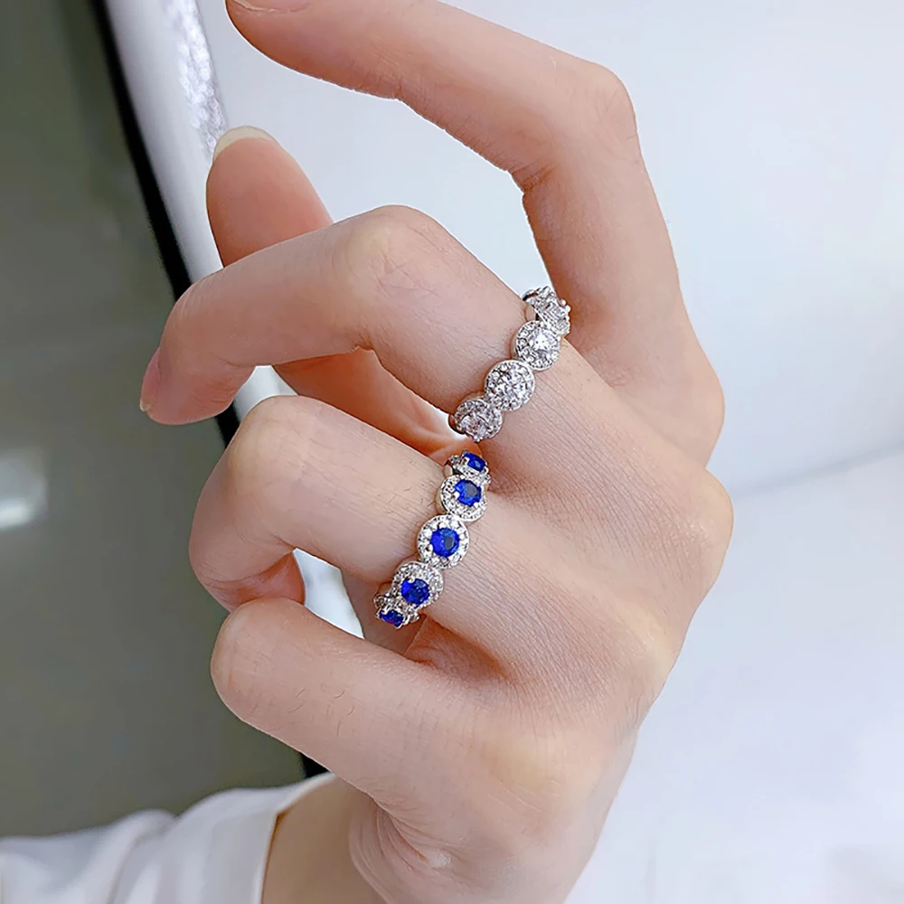 Vintage 100% 925 Sterling Silver High Carbon Diamond Sapphire Rings for Women Gemstone Wedding Band Cocktail Party Fine Jewelry