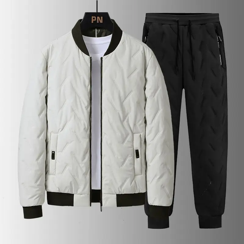 Men High Quality Winter Down Cotton Padded Jacket Pants Set Thick Warm Versatile Coat Trousers Outfit New - view 2