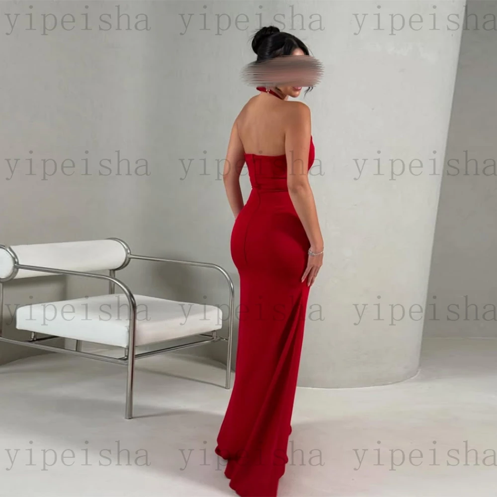 Personalizado halter pescoço vestidos de noite simples até o chão plissado sereia vestido de baile com jaqueta de manga cheia mdoern vestido longo