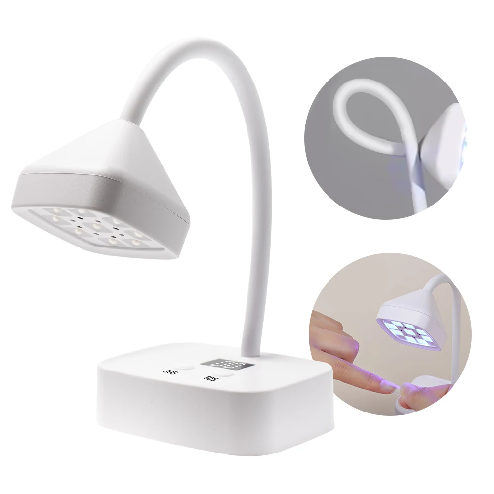 

LED Nail Dryer with 9 Blue LEDs, USB Rechargeable, 1500mAh Battery, Formaldehyde-Free, 360° Adjustable for Manicure & Pedicure