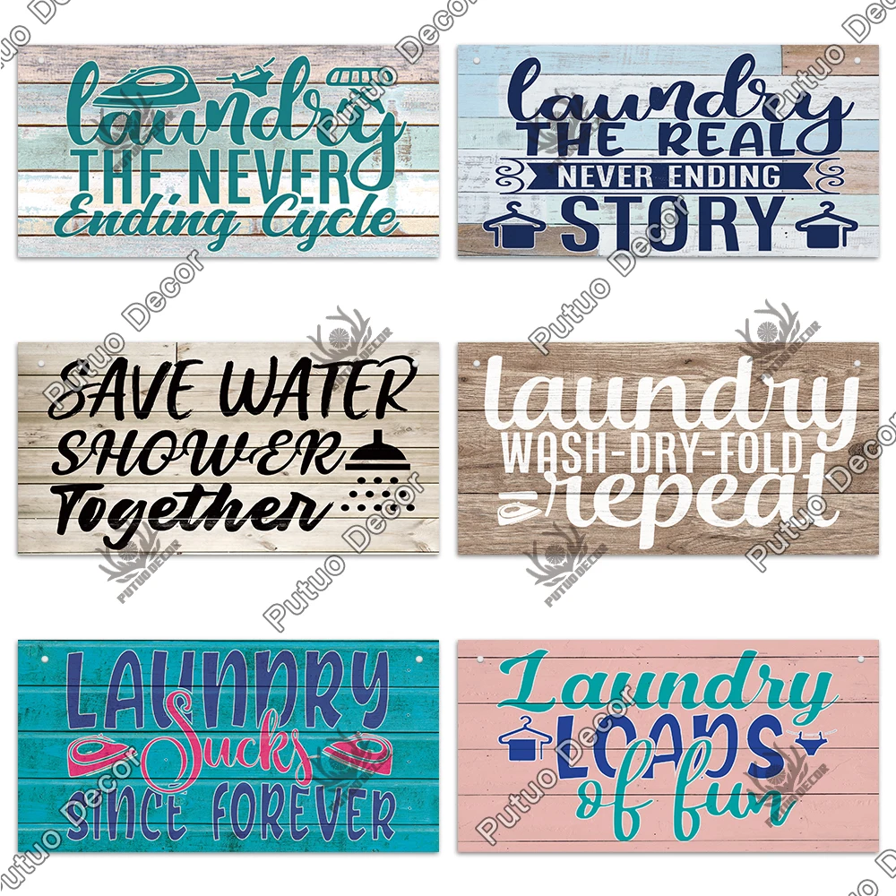 Putuo Decor Bathroom Wooden Signs Wood Wall Art Plaque Decorative Plates for Toilet Home Laundry Door Bar Pub Cafe Beach
