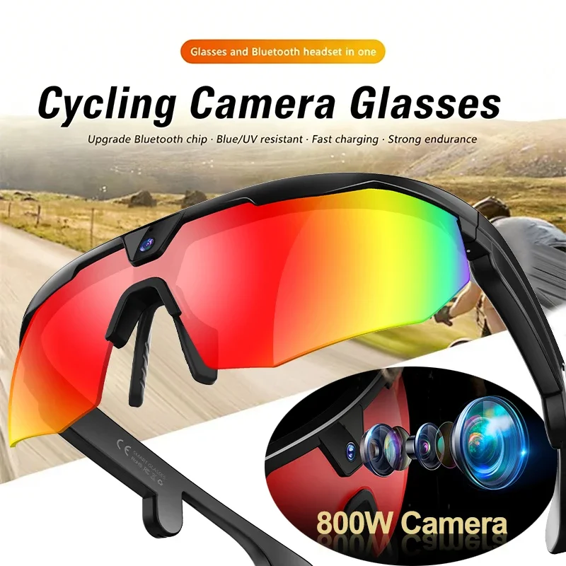 

Умные очки Bluetooth с записью HD-видео 800W, солнцезащитные очки-экшн-камера, очки для велосипеда, уличный видеорегистратор, портативная камера