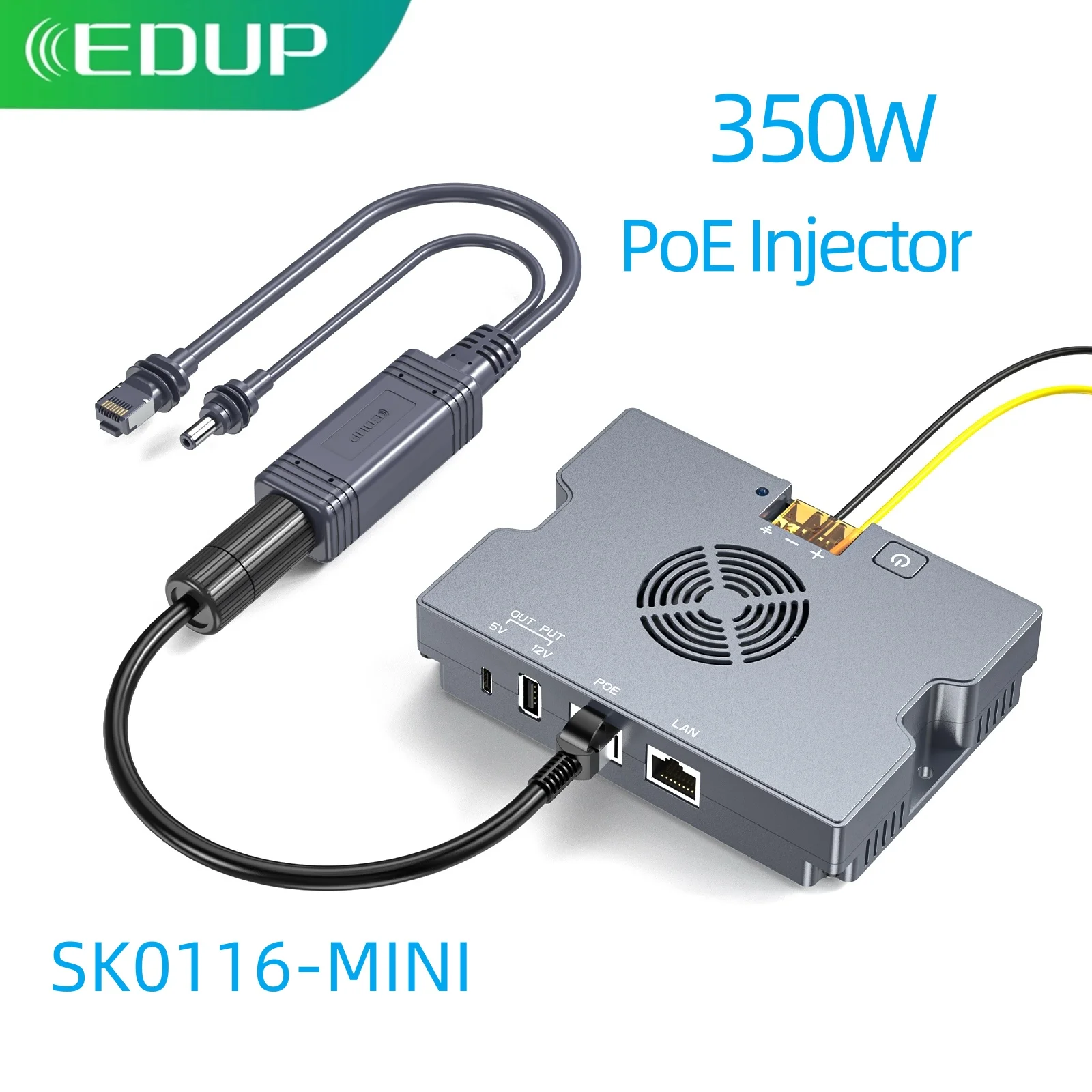 EDUP SK0116+SK0076(MINI) PoE Injector Gigabit DC‑to‑PoE Power Supply with Splitter Plug‑and‑Play for Starlink Mini
