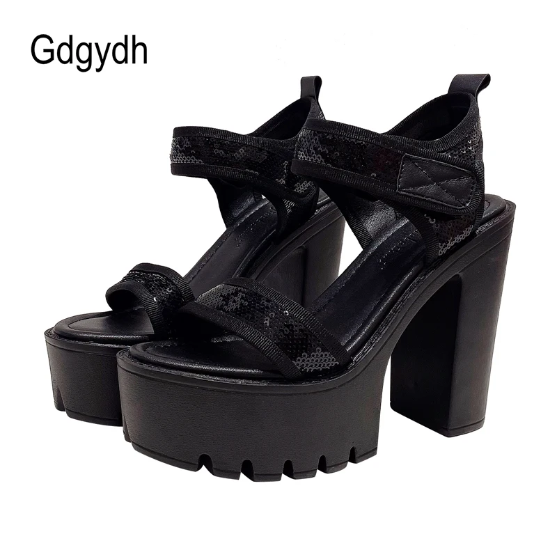 Gdgydh Fashion Glitter High Heels Platform Party Shoes for Women Ankle Strap Block Heels White Wedding Shoes Non Slip