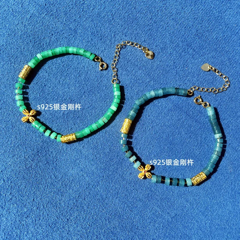 

s925 Silver Vajra Natural Stone t Hand-woven Bracelet Adjustable Size Hand Rope Friendship Bracelet Charming Jewelry