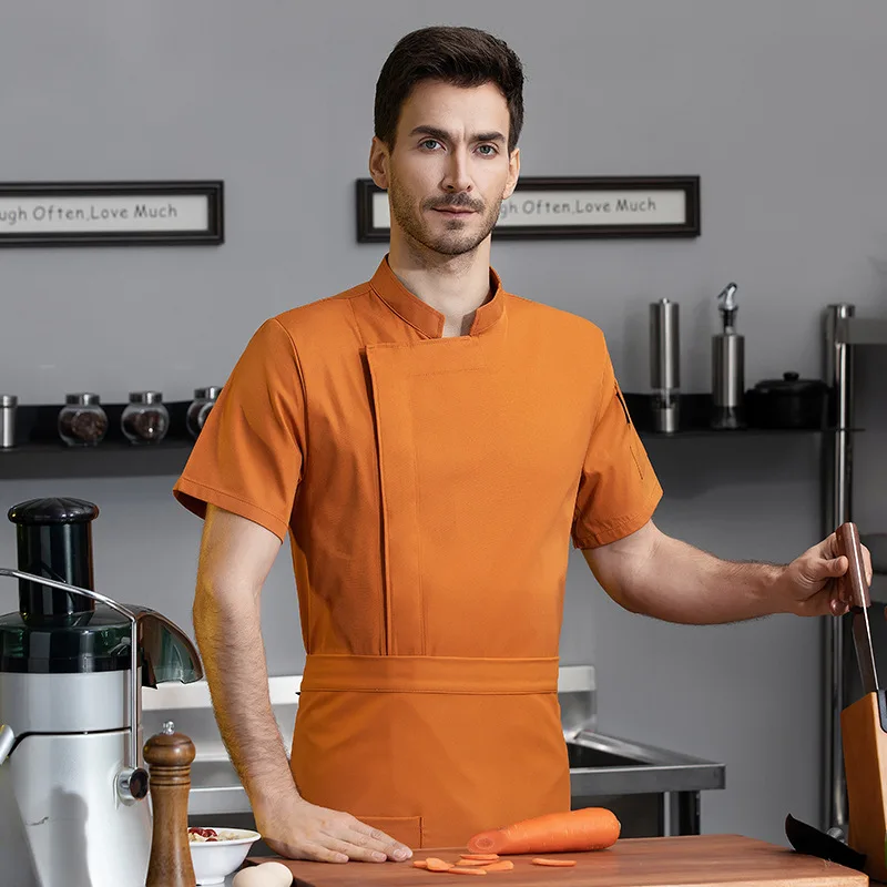 زي موحد للعمل بأكمام قصيرة للمطاعم الغربية، مطعم الفندق، مقصف الشيف، ملابس المطبخ الصيفية للرجال