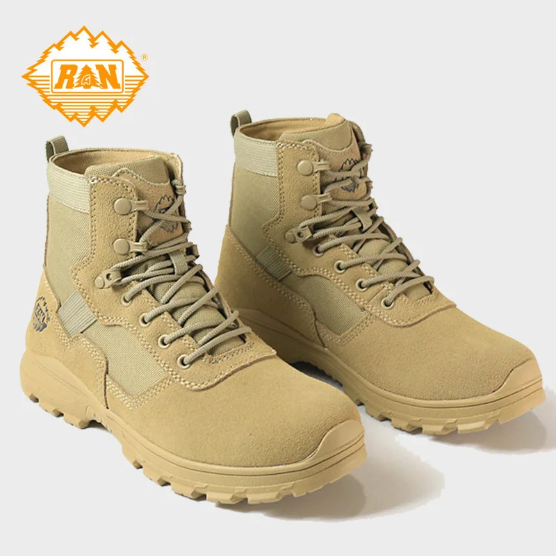

RAN Hiking shoes Men waterproof hunting Boots Cow Leather Tactical Desert Combat Ankle Male working mountian trekking Sneakers