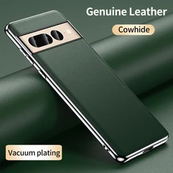 Phone Case for Google Pixel 8 9 Pro XL 7 6 Pro 7A 6A Luxury Genuine Cowhide Leather Plating Shockproof Full Protection Cover