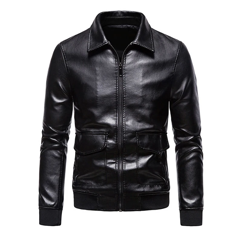 

2022 Autumn Men's Lapel Locomotive Leather Clothes Fashion Slim Fit Faux Jackets Motorcycles Trendy Korean PU Coat