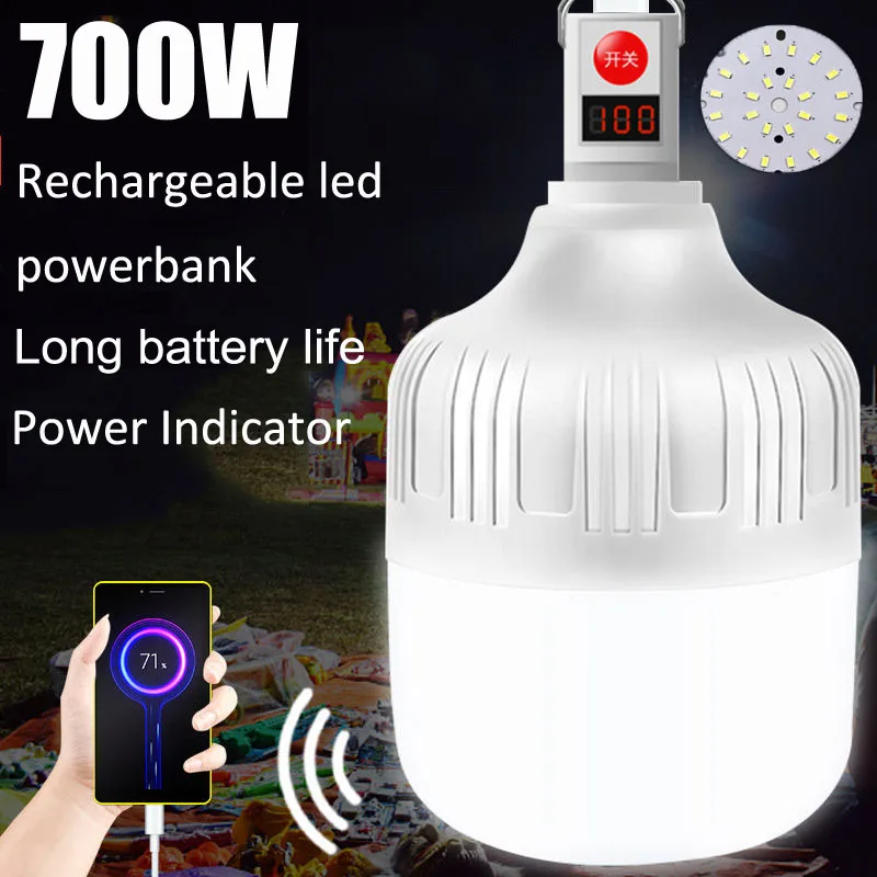 700W Portable Camping Lantern USB Rechargeable Light Bulb Powerful Battery Tent Lamp Power Bank Emergency Lighting Motion Sensor