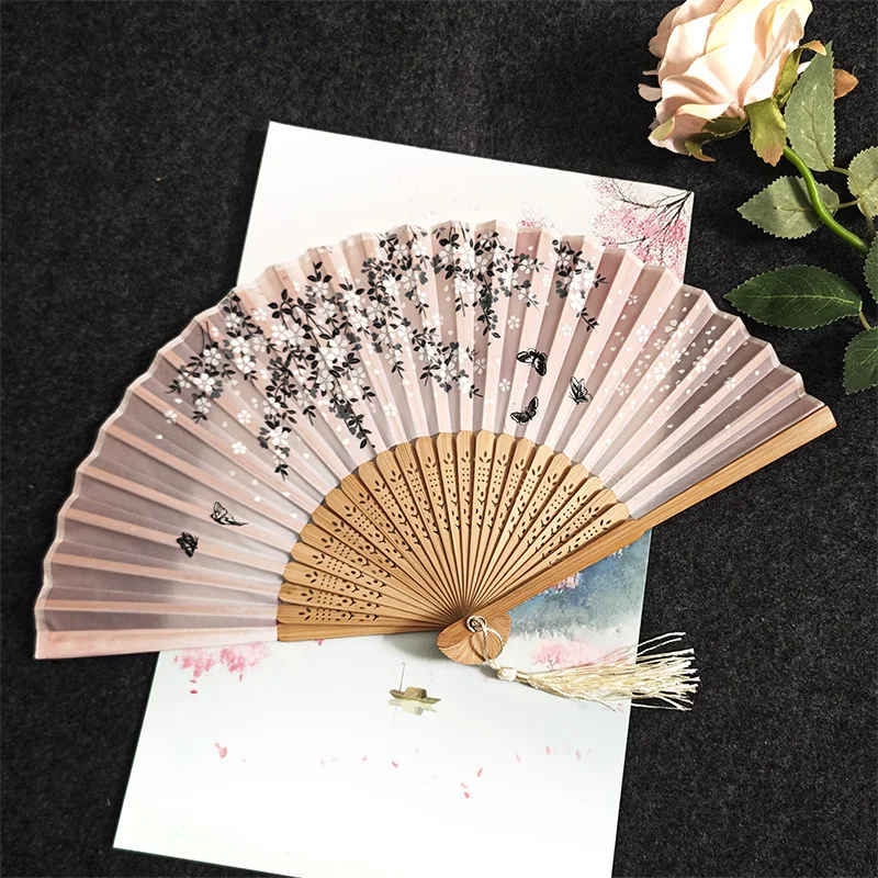 Folding Hand Fan With Tassel Chinese Style Hand Fan For Women Japanese Handheld Fan For Dancing Wedding Decoration Party Favor