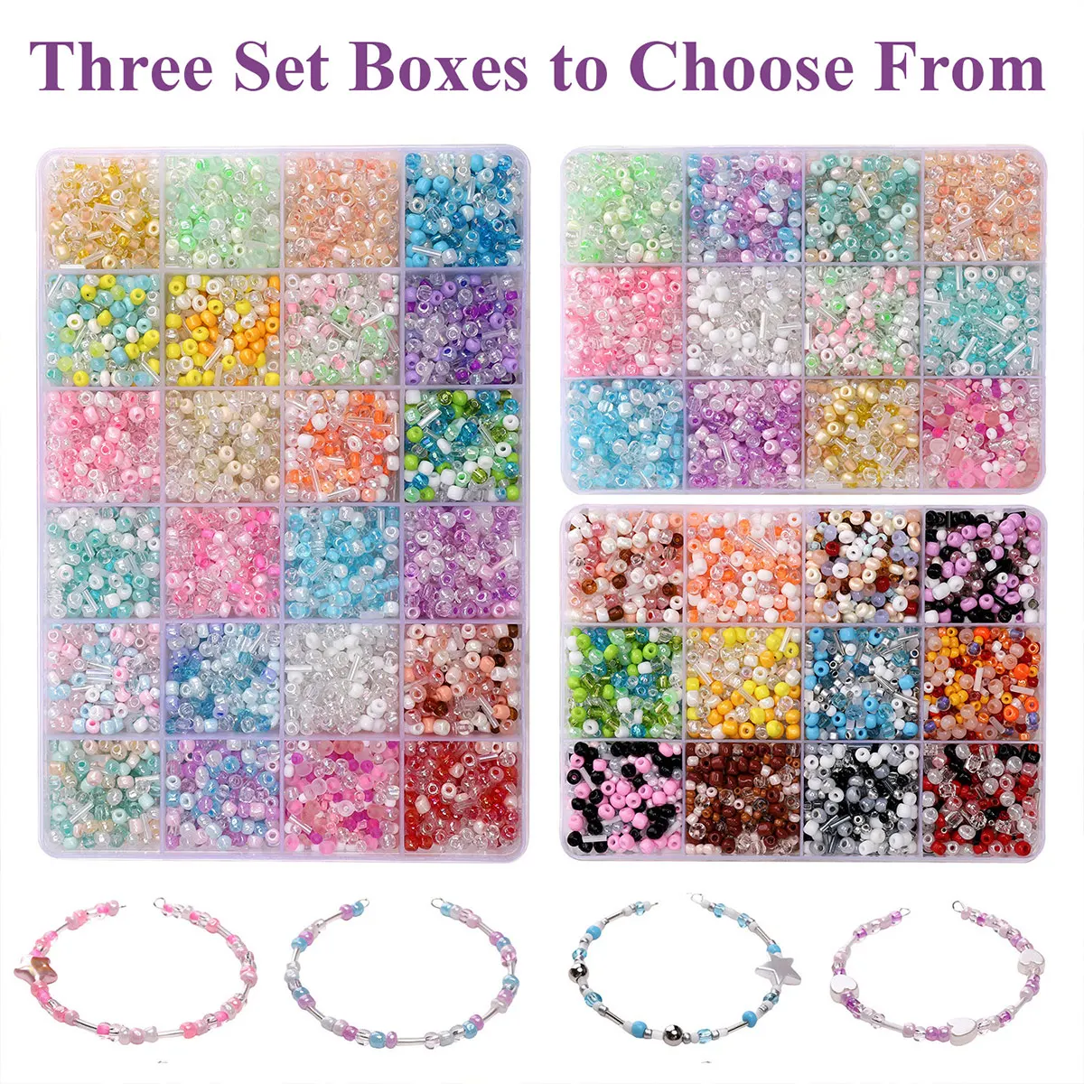 24 Grid Mixed Size Glass Seed & Tube Beads Set, 2/3/4mm Pastel Creamy Jewelry Making Kit for DIY Bracelet Necklace Craft Gift view 2