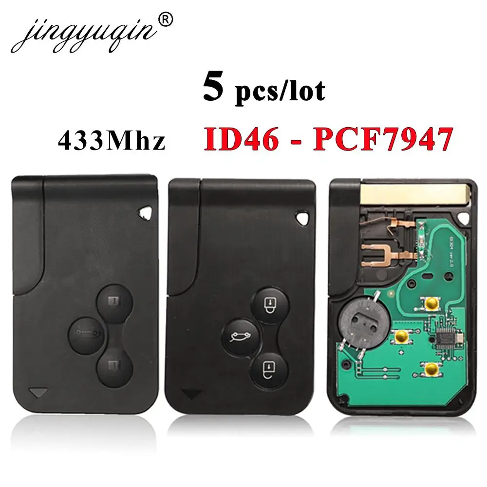 jingyuqin 5pcs 3 Button 433Mhz ID46 PCF7947 Chip & Insert Small Blade Remote Smart Key Card for Renault Megane Scenic Grand