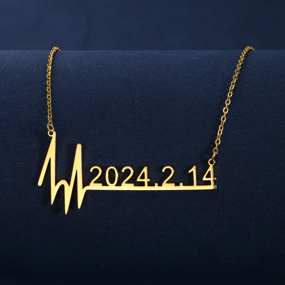 Custom Heartbeat Date Name Necklace Women Girl Jewelry Stainless Steel Gold Color Personalized Pendant Necklace Anniversay Gifts