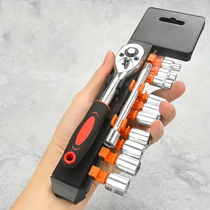 Conjunto de chave de catraca de 12 peças, aço cromado 1/4 1/2 polegadas chave de roda bidirecional ferramenta de reparo automático