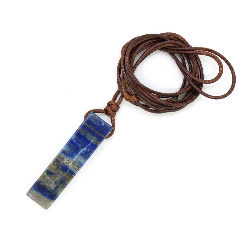 Crystal Cuboid Pendant Natural Amethyst Lapis Lazuli Green Aventurine Quartz Stone Pendant Adjustable Rope Chain Women Necklace