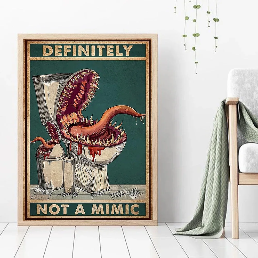 Dragons Dice Game Halloween Living Toilet Definitely Not A Mimic Poster Prints Canvas Painting Wall Art Living Room Home Decor