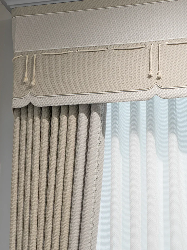 High Grade Woven Jacquard Milk Tea Beige Thickened Chenille Curtains For Living Room Bedroom Study French Window Customized