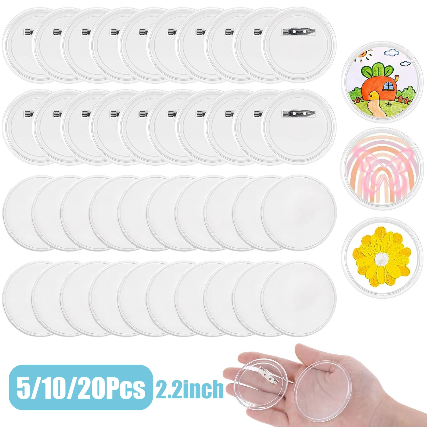 5-20Pcs Acrylic Button Pins Badge 2.2inch Clear Pins Buttons Badges Kit Button Pins Button Maker Blanks for DIY Craft Supplies