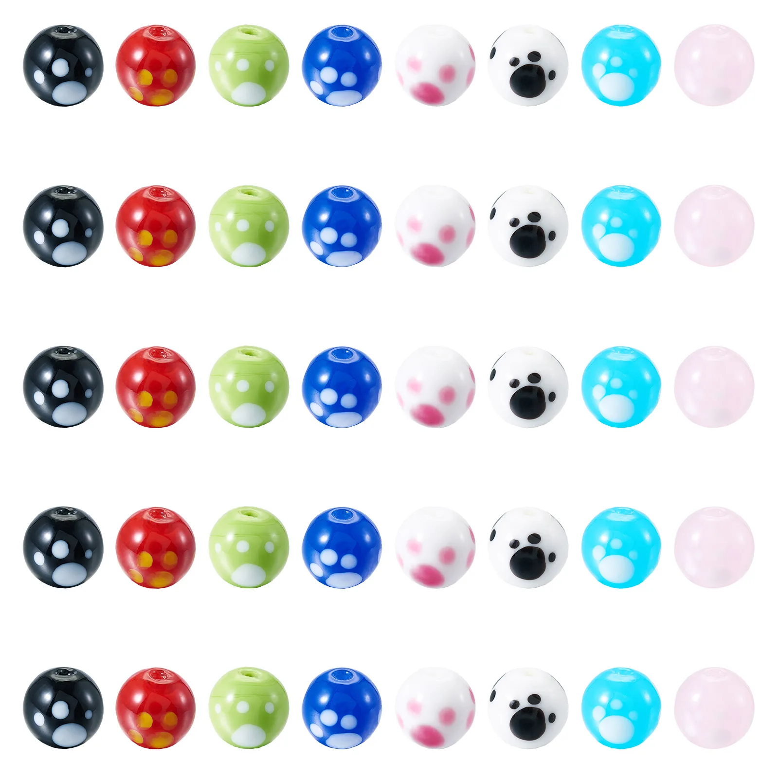 

40Pcs Cute Dog Paw Print Pattern Lampwork Beads Round Spacer Beads for Bracelets Earring Necklace DIY Jewelry Making Crafts
