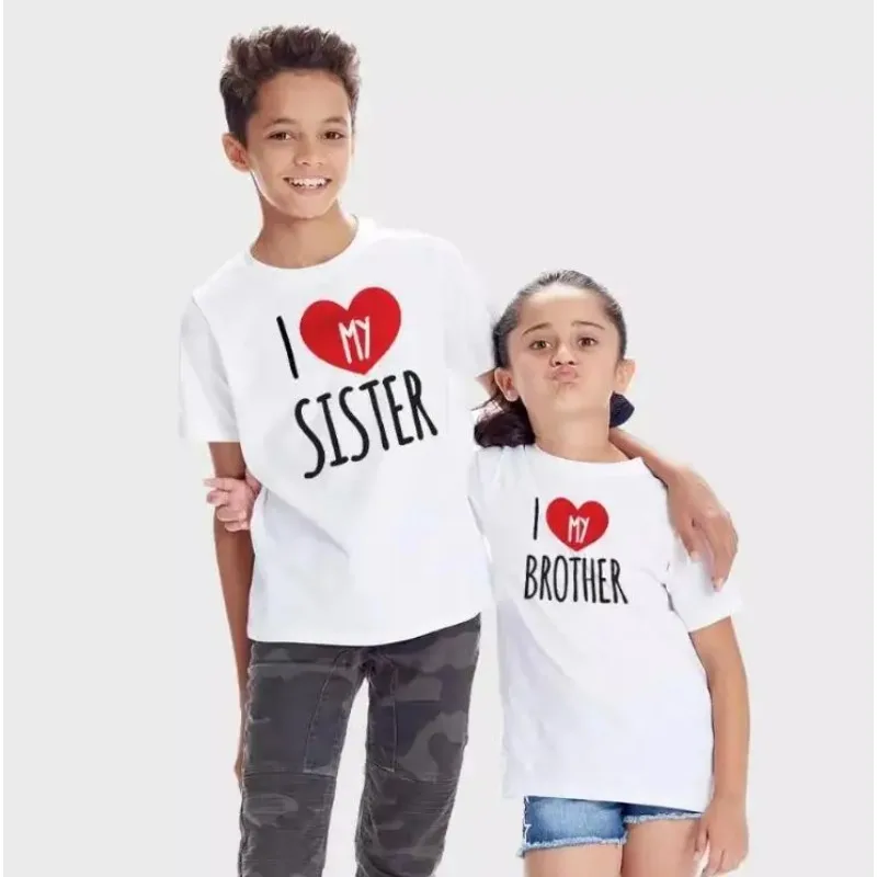 Camiseta "I Love My Sister/ Brother" para niños y niñas, Tops de manga corta para niños, camisa informal para niños, camiseta de aspecto familiar, 2022