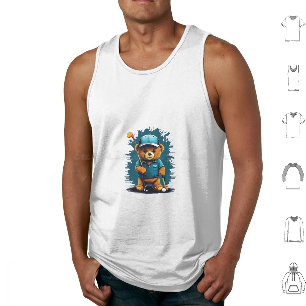 Teddy Bear Ready To Play Golf Tank Tops Print Cotton Teddy Bear Bear Golf Golfing Colorful Cute Funny Heppy Sun Chill