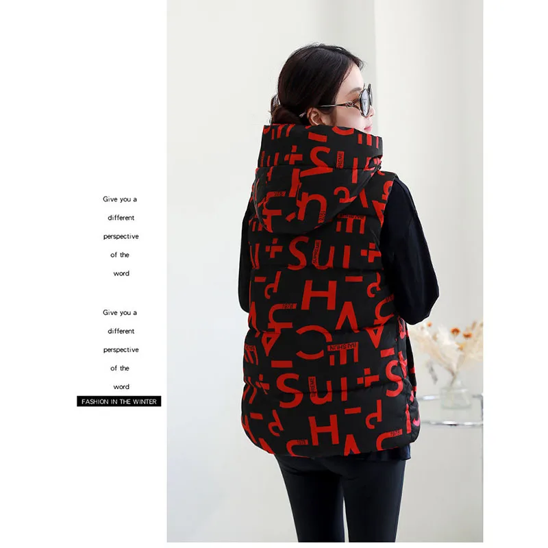Gilet in cotone da donna coreano Cappotto in cotone da donna Giacca invernale senza maniche Gilet in cotone da studentessa di media lunghezza con cappuccio All Match