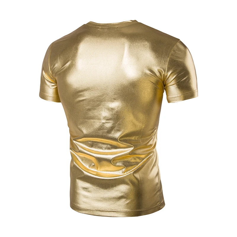 Men Shiny Metallic Classic V Neck T Shirt Nightclub Stage Tshirt  Short Sleeve Blouses Men Hip Hop Streetwear Slim Fit Tops