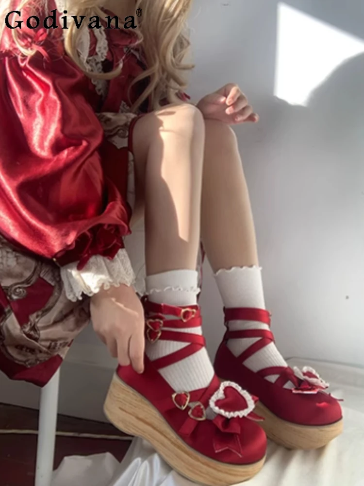 

Lolita Kawaii Platform Shoes Retro Princess Height Increasing Shoe for Women Casual Chunky Heels Pumps