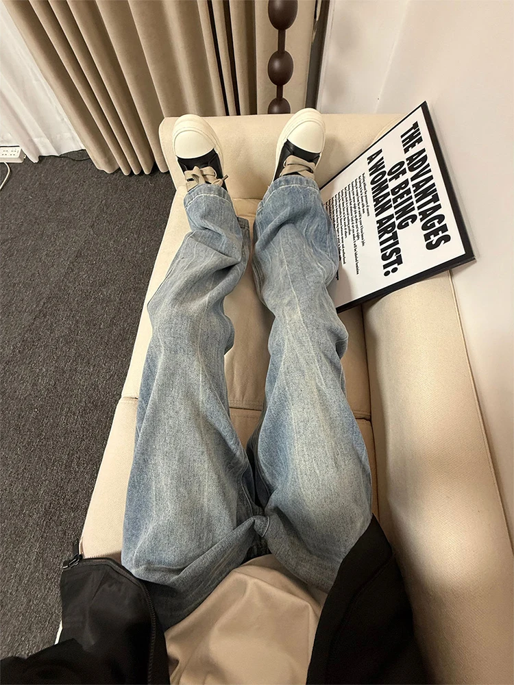 

Мужские джинсы с рисунком молнии в американском стиле, прямые брюки для похудения, модные брендовые повседневные джинсы High Street Vibe