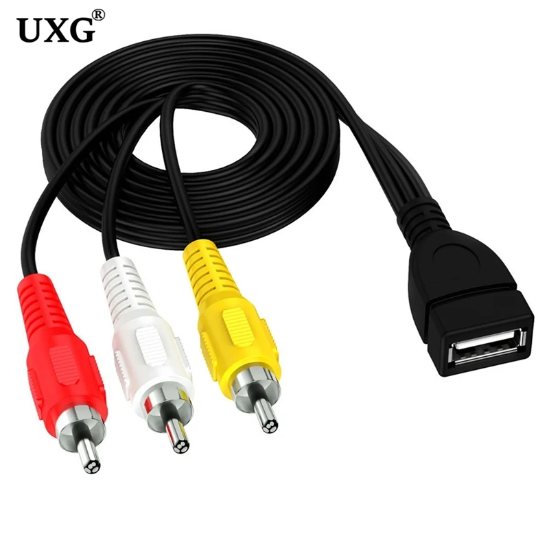 1.5m USB żeńskie na 3 RCA męskie/żeńskie konwerter Audio wideo AV A/V kabel kamery Adapter USB na kabel RCA do portu AV TV, pudełko