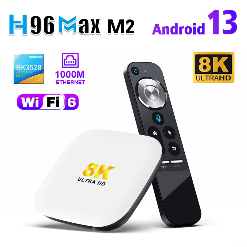 H96 Max M2 Android 13.0 TV Box BT5.0 WIFI6 1000M 4GB RAM 64GB ROM RK3528 8K Ultra HD Smart TV Box